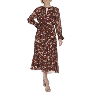 NWT Calvin Klein Floral Keyhole Maxi Dress Size 14 Burgundy Boho Peasant Folk
